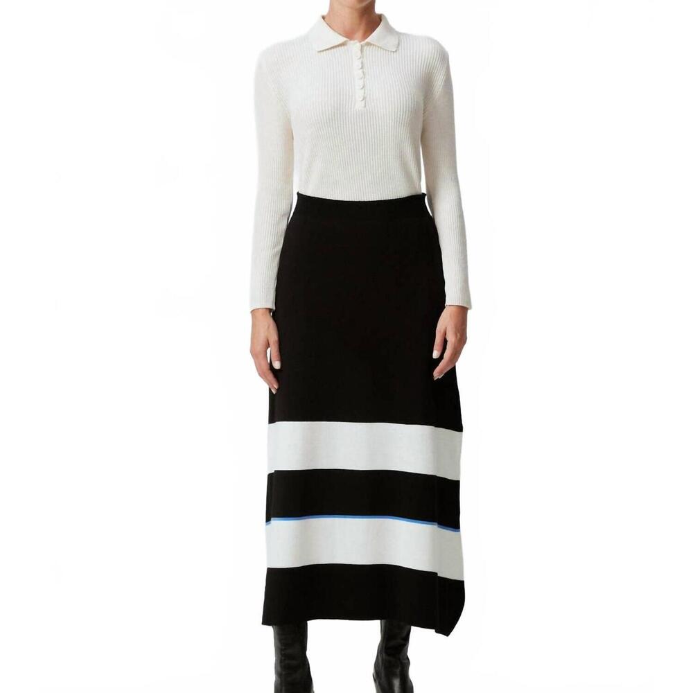 NEW TOUCHE PRIVE striped knitwear skirt with elastic waist in black